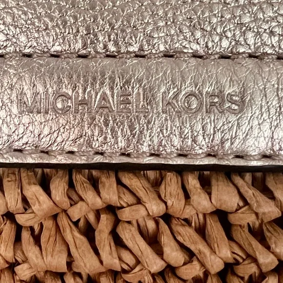 Michael Kors NAOMI Metallic Leather & Straw Tote coastal cowgirl Beach Vacation - Picture 6 of 10